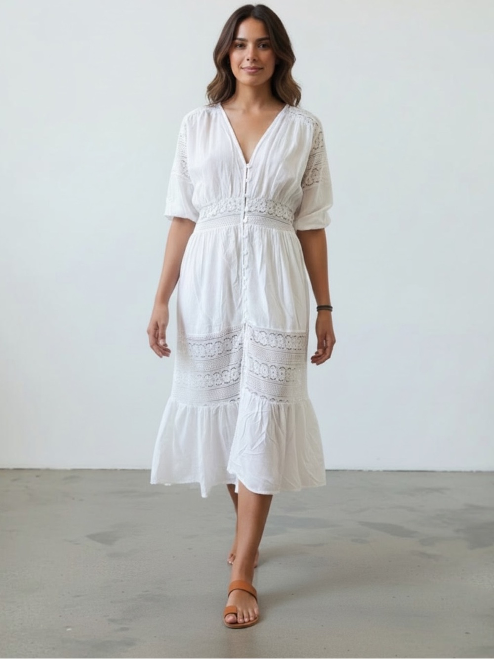 White Boho Lace Cover-Up Dress | Size Medium | Beach, Resort & Summer